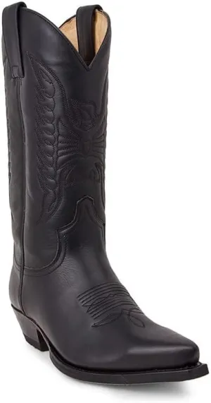 Western Boots Vintage Square Toe Chunky Block Heel Pointed Toe Stitched Leather Cowboy Boots for Men Country Boots Mid-Calf Boots