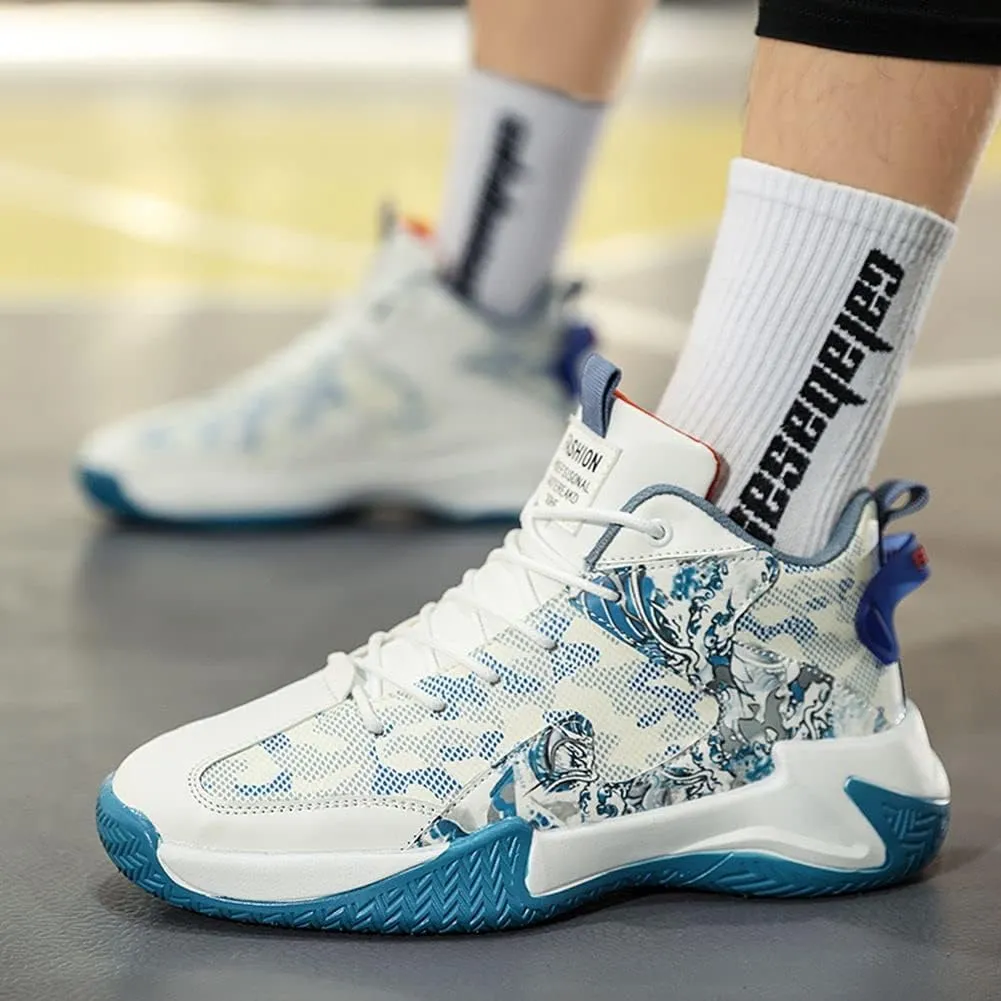 WILTENA Mens Fashion Non Slip Breathable Basketball Shoes Boy's Athletic Running Sports Shock Absorption Sneakers Youth Casual Shoes