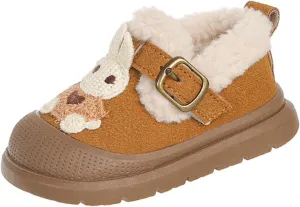 Winter Toddler Sneakers Infant Baby Cute Bunny Flat Furry Comfort Anti-Slip Soft Sole First-Walking Running Shoes