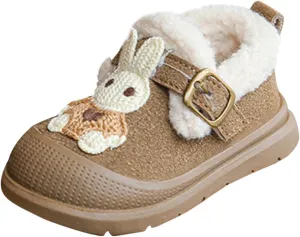 Winter Toddler Sneakers Infant Baby Cute Bunny Flat Furry Comfort Anti-Slip Soft Sole First-Walking Running Shoes