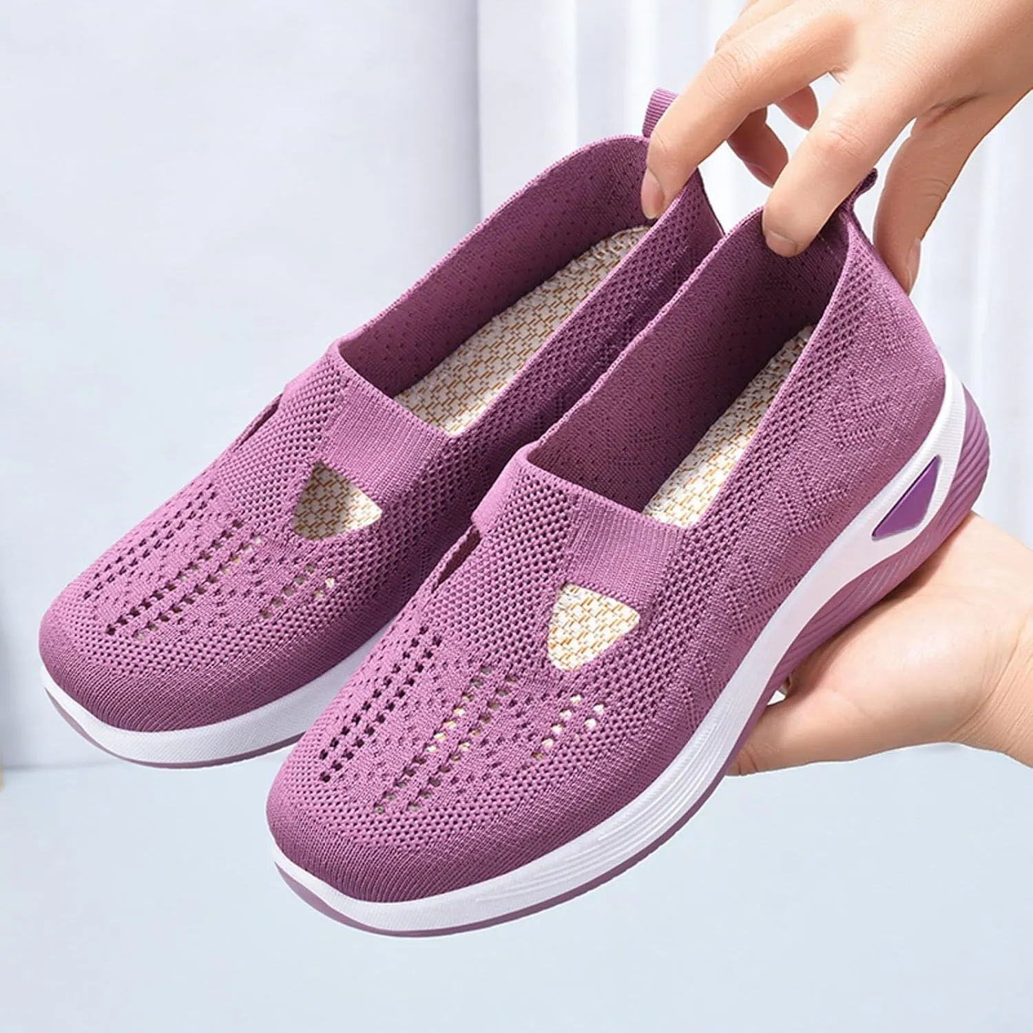 Women Casual Slip On Sneakers Breathable Knit Walking Shoes Lightweight Loafers Non Slip Comfortable Flats