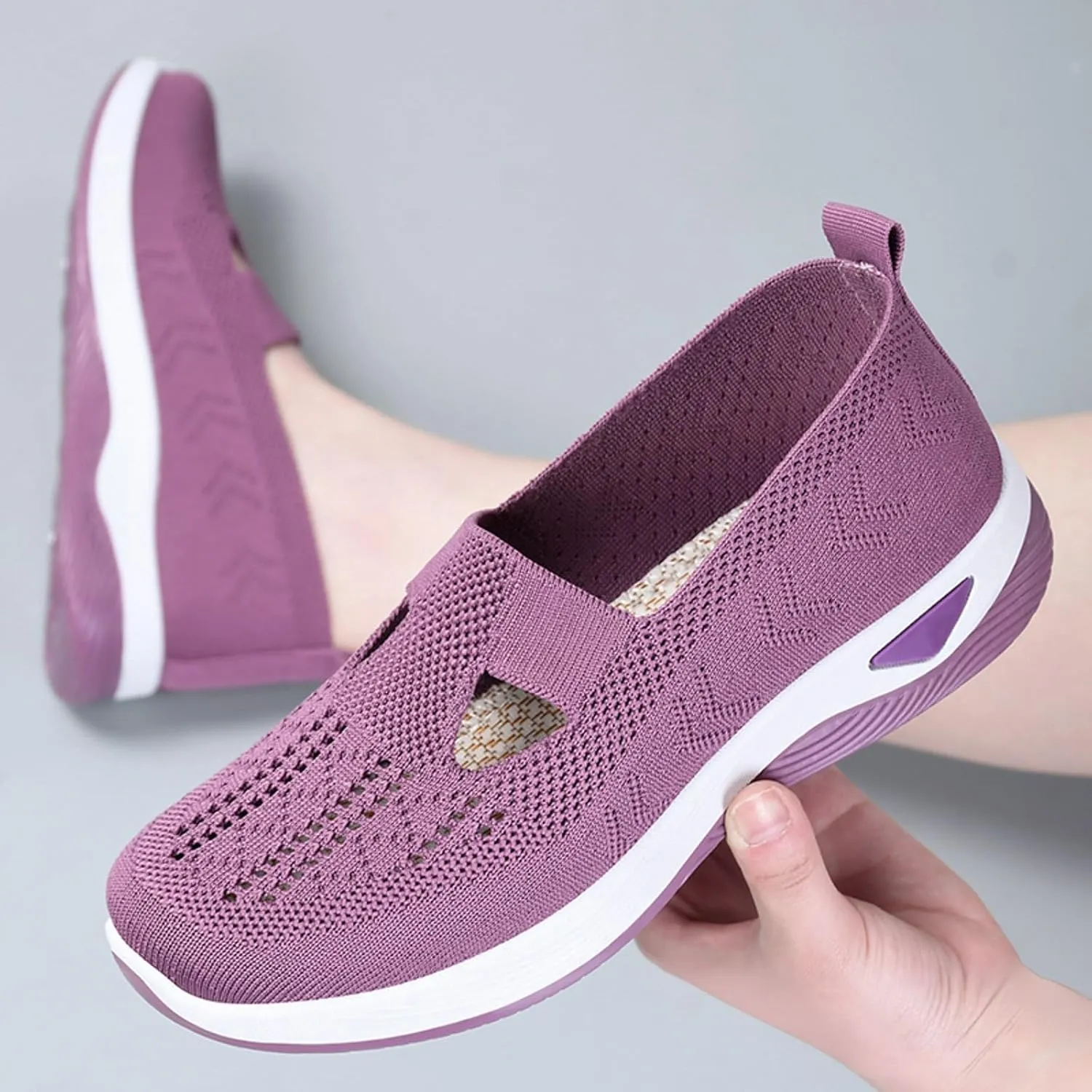 Women Casual Slip On Sneakers Breathable Knit Walking Shoes Lightweight Loafers Non Slip Comfortable Flats