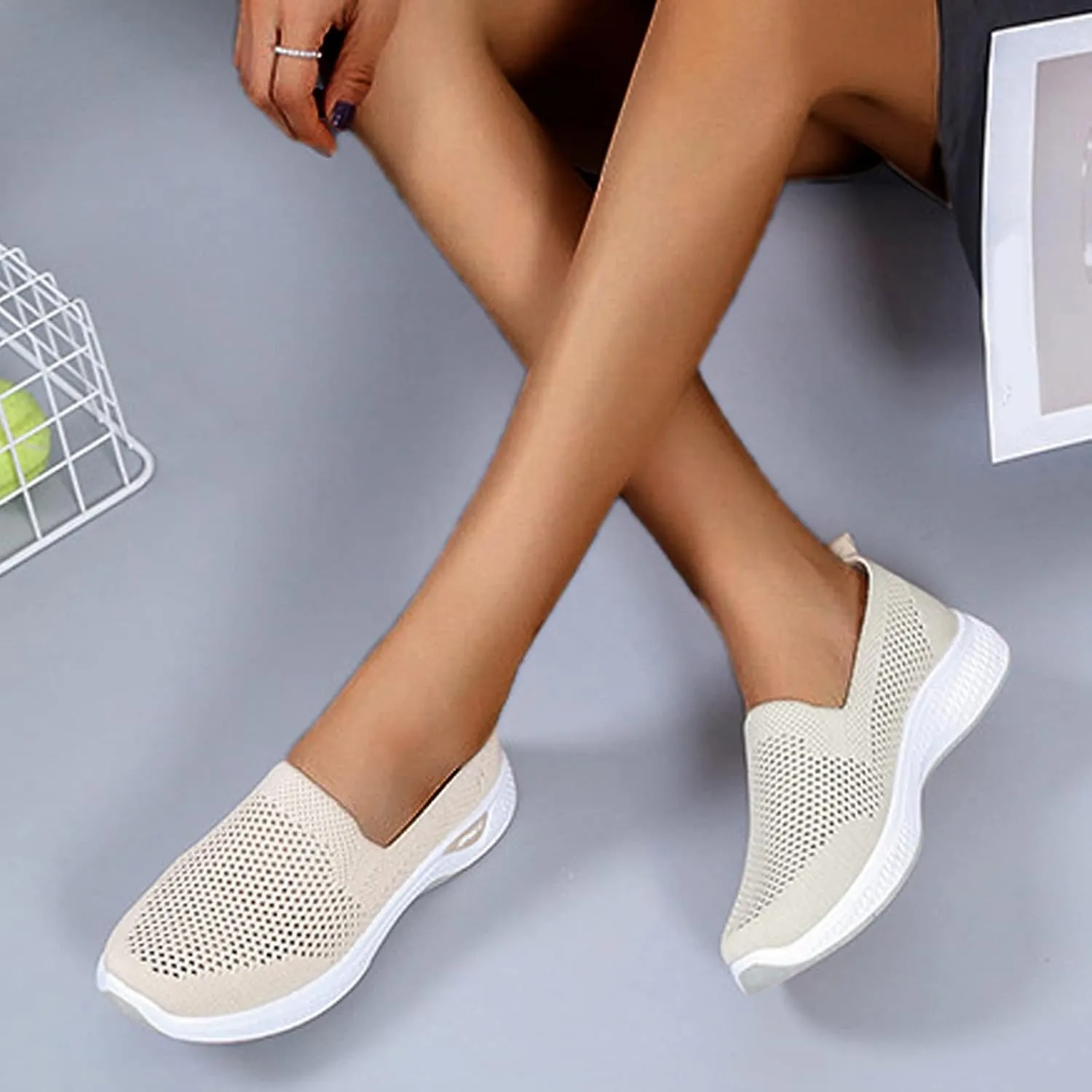 Women Comfortable Slip On Loafers Casual Walking Shoes Lightweight Canvas Sneakers Non Slip Flat Flats