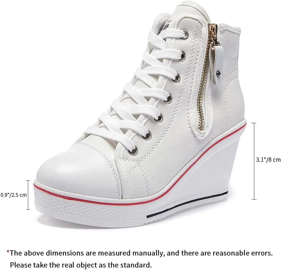 Women's Canvas Casual Shoes Dating Platform Slip-On High Top Sneakers Rubber Sole Wedge High Top Fashion Sneakers