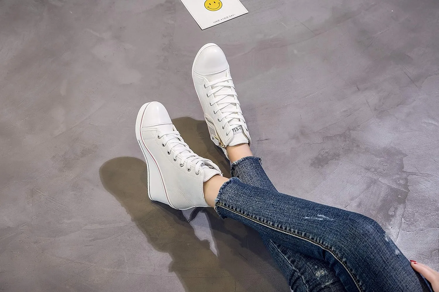 Women's Canvas Casual Shoes Dating Platform Slip-On High Top Sneakers Rubber Sole Wedge High Top Fashion Sneakers