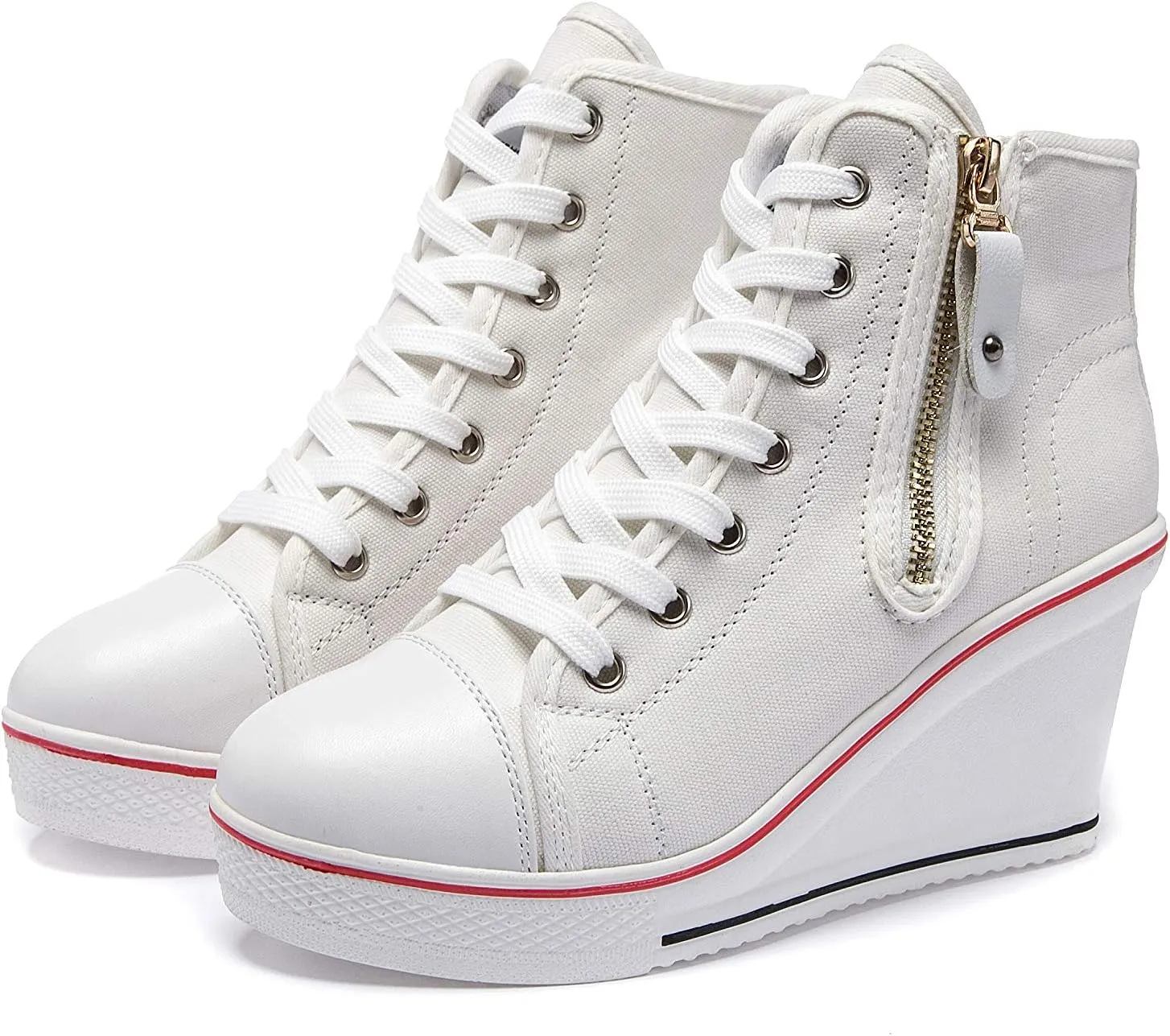 Women's Canvas Casual Shoes Dating Platform Slip-On High Top Sneakers Rubber Sole Wedge High Top Fashion Sneakers