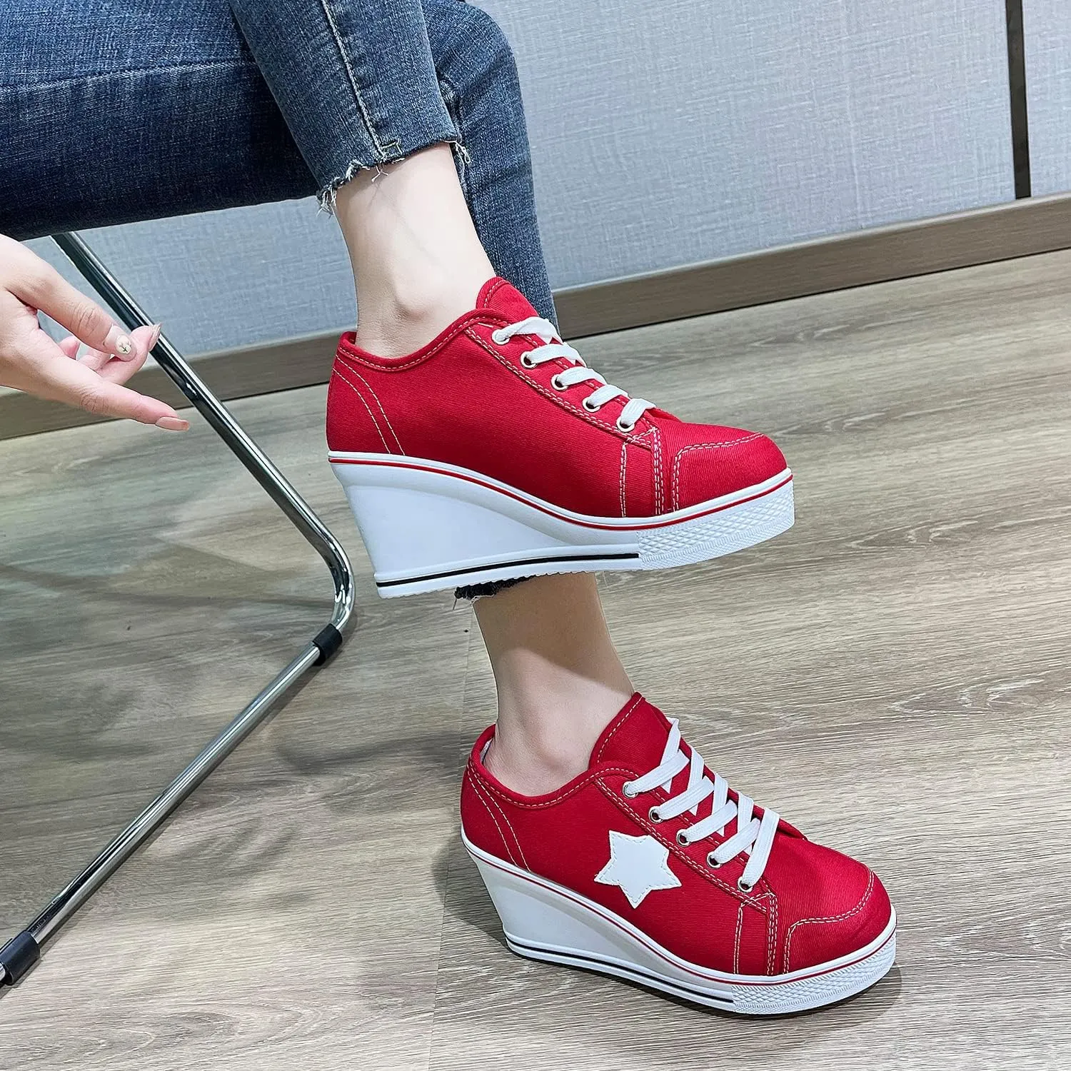 Women's Canvas High-Heeled Shoes Fashion Sneakers Casual Shoes for Walking Platform Wedges Pump Shoes