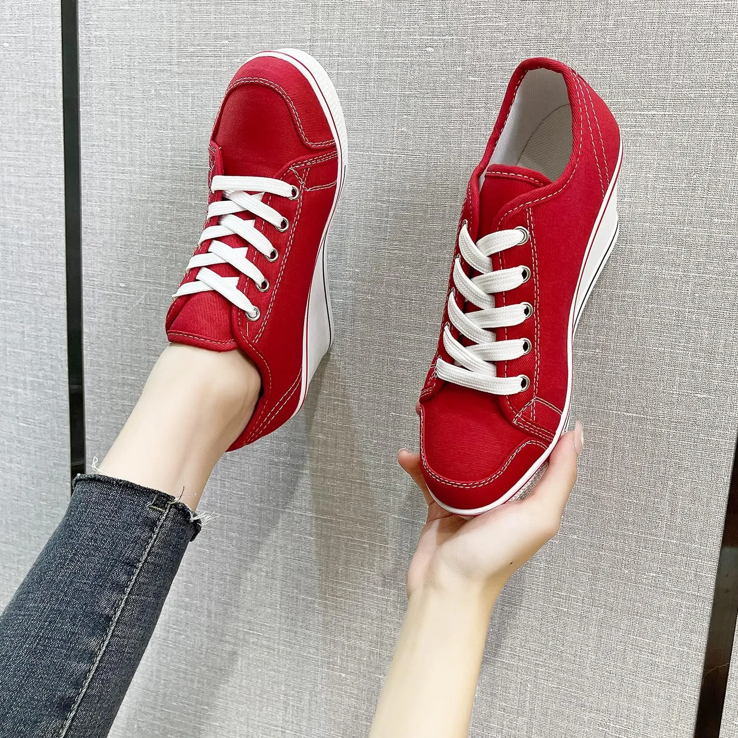 Women's Canvas High-Heeled Shoes Fashion Sneakers Casual Shoes for Walking Platform Wedges Pump Shoes