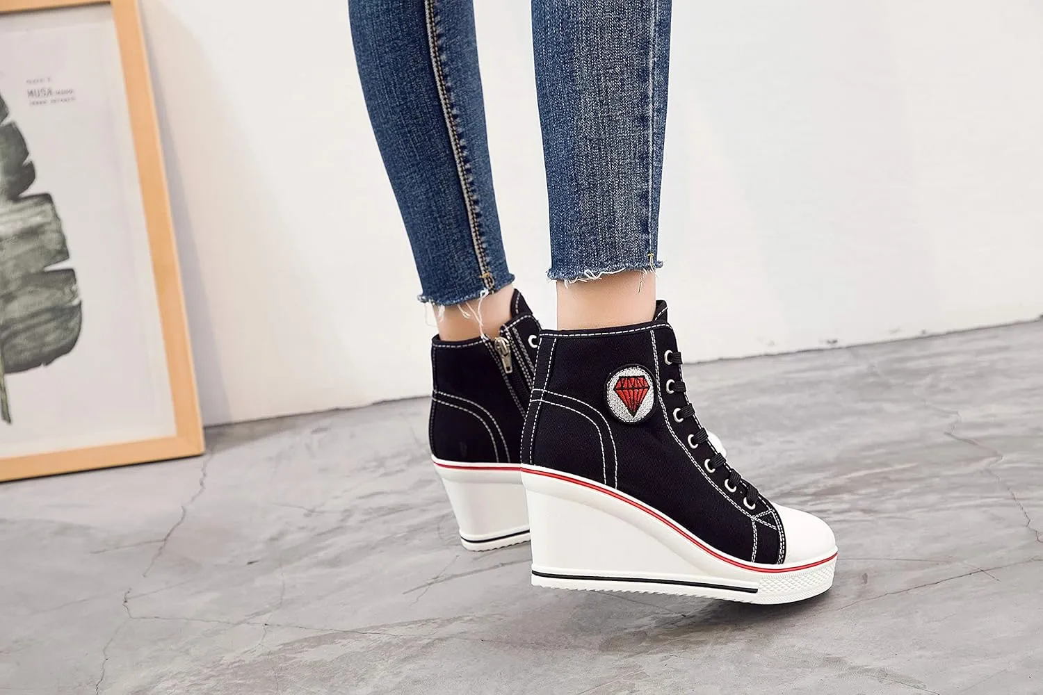 Women's Canvas High-Heeled Shoes Fashion Sneakers Casual Shoes for Walking Platform Wedges Pump Shoes