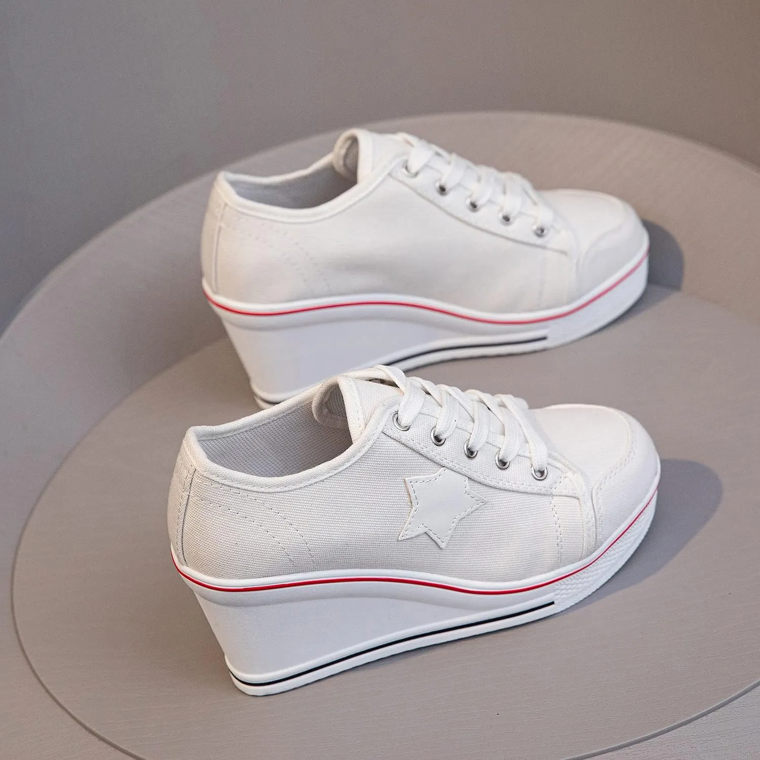 Women's Canvas High-Heeled Shoes Fashion Sneakers Casual Shoes for Walking Platform Wedges Pump Shoes