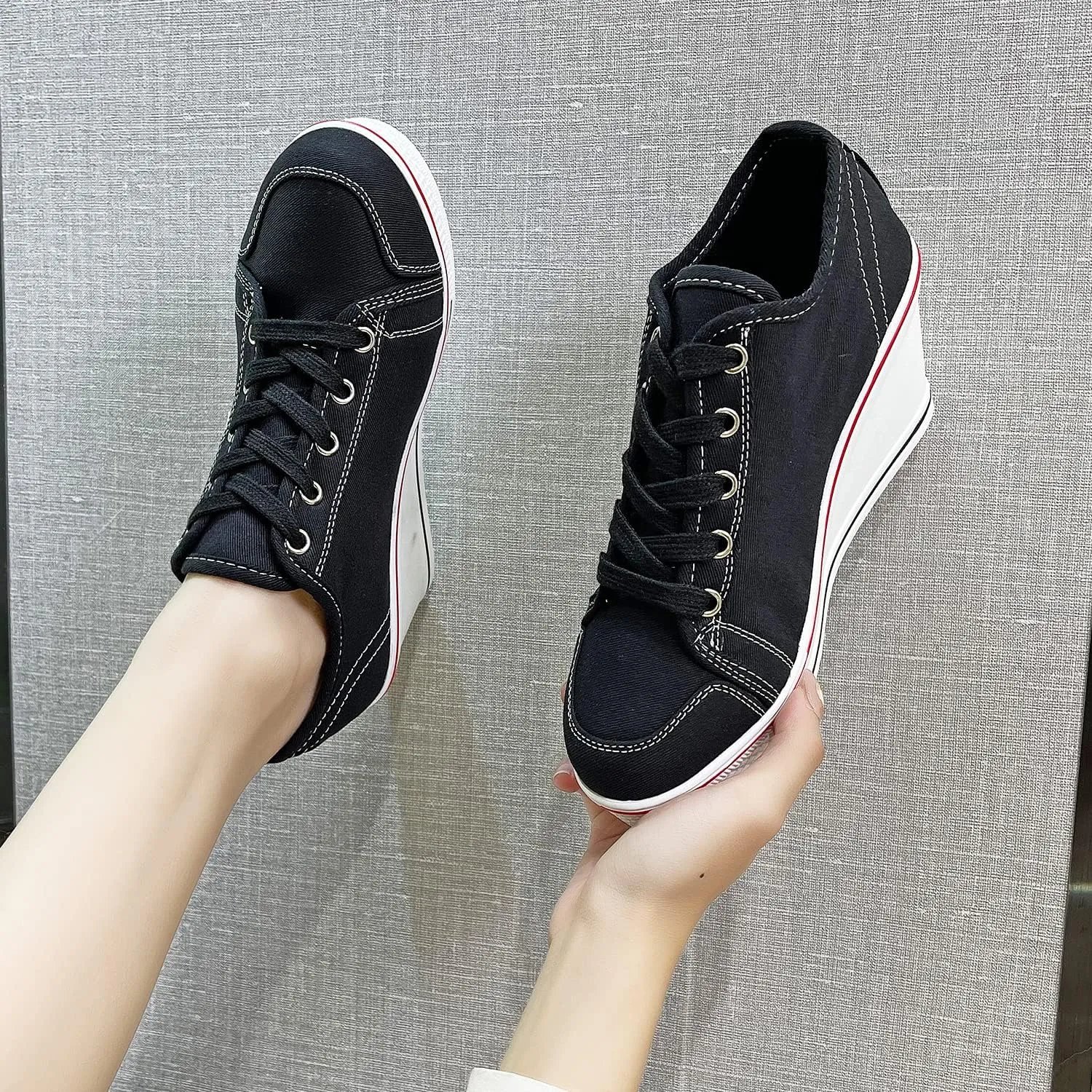 Women's Canvas High-Heeled Shoes Fashion Sneakers Casual Shoes for Walking Platform Wedges Pump Shoes