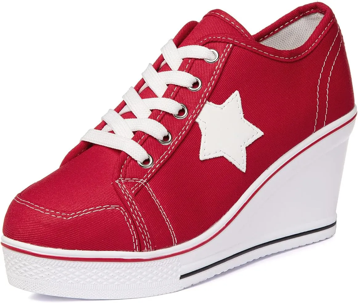 Women's Canvas High-Heeled Shoes Fashion Sneakers Casual Shoes for Walking Platform Wedges Pump Shoes