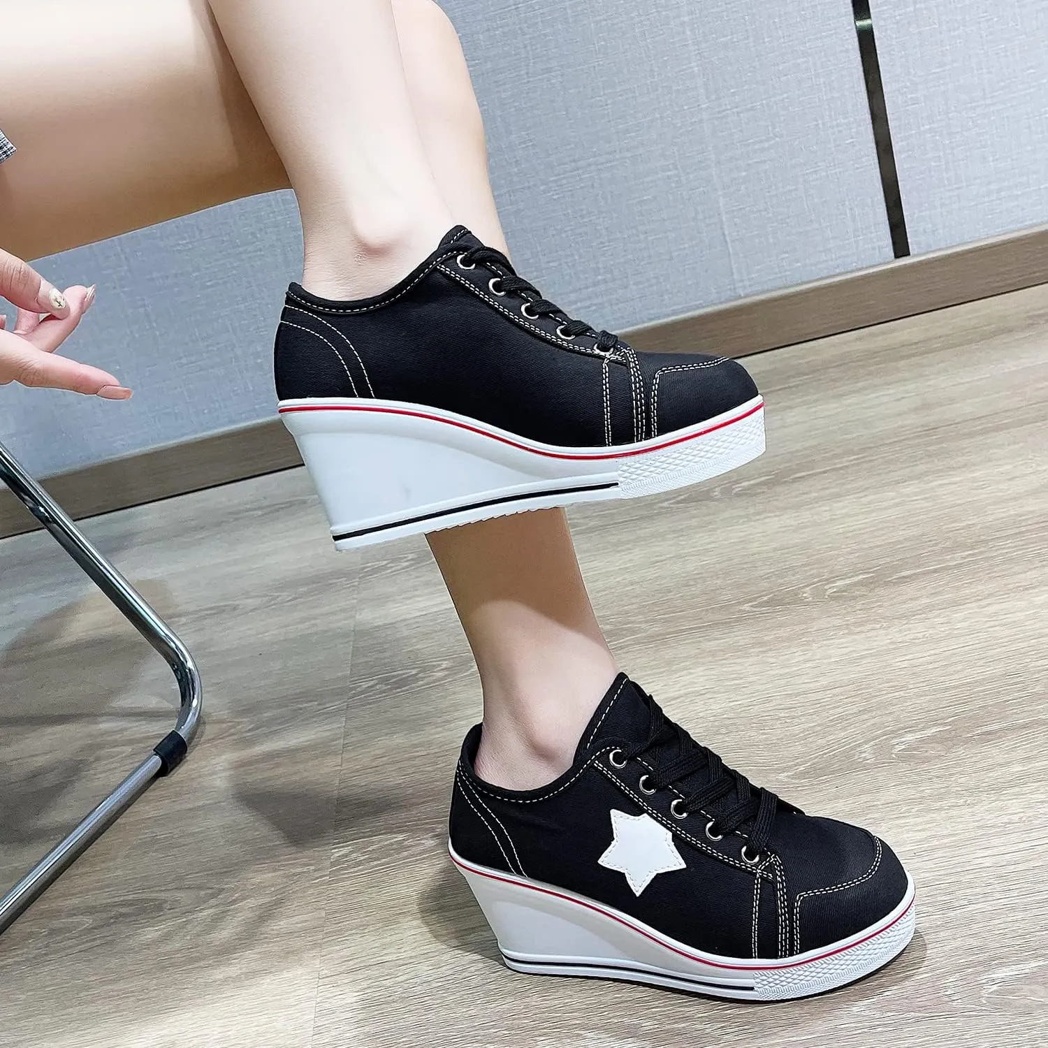 Women's Canvas High-Heeled Shoes Fashion Sneakers Casual Shoes for Walking Platform Wedges Pump Shoes