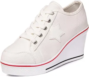 Women's Canvas High-Heeled Shoes Fashion Sneakers Casual Shoes for Walking Platform Wedges Pump Shoes