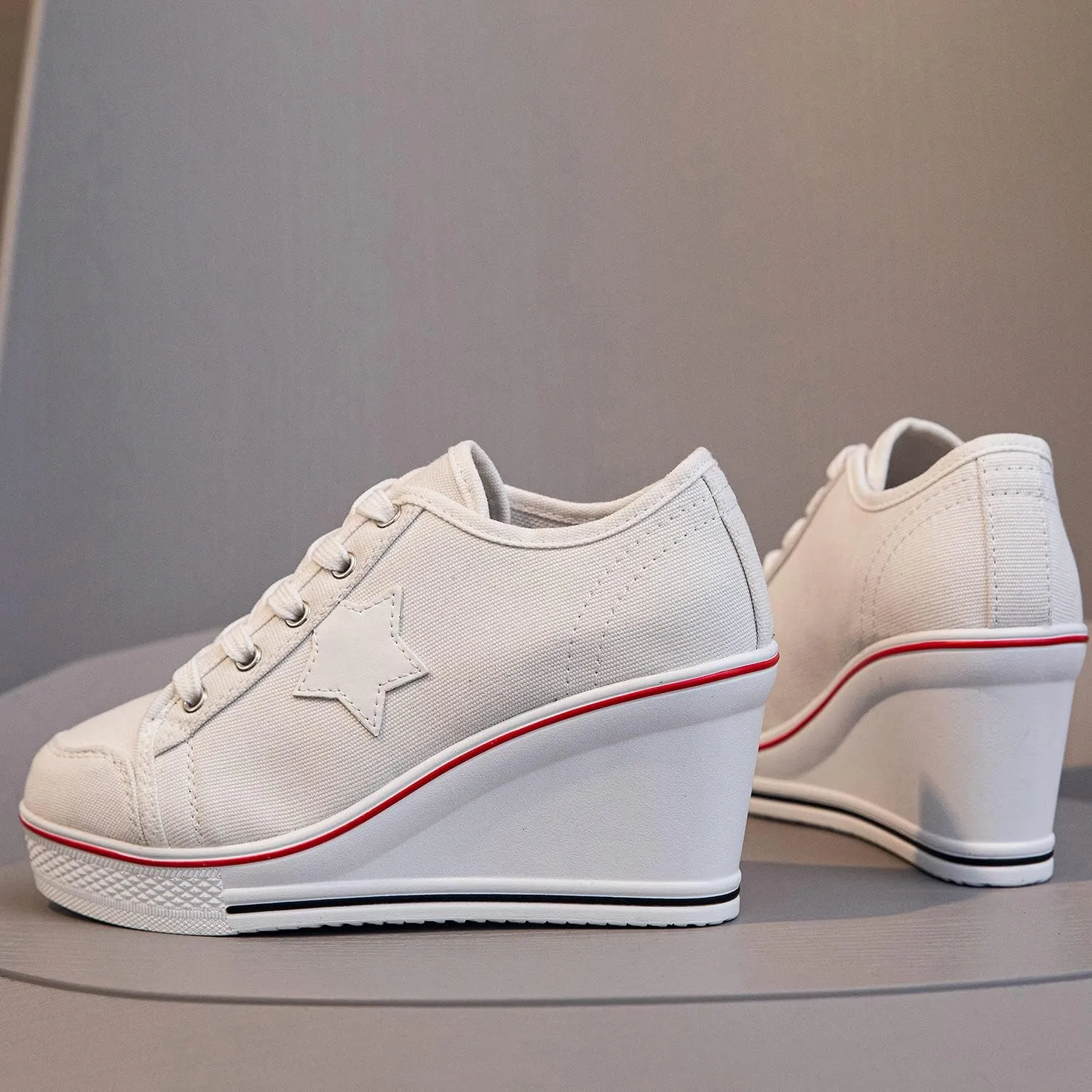 Women's Canvas High-Heeled Shoes Fashion Sneakers Casual Shoes for Walking Platform Wedges Pump Shoes