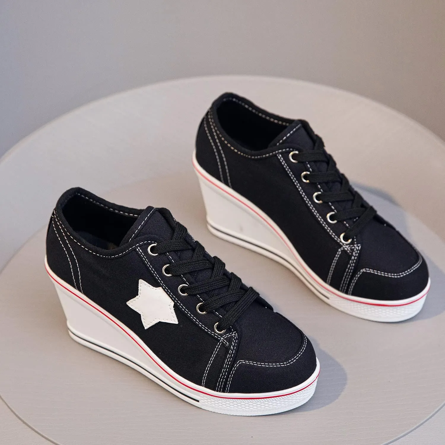 Women's Canvas High-Heeled Shoes Fashion Sneakers Casual Shoes for Walking Platform Wedges Pump Shoes