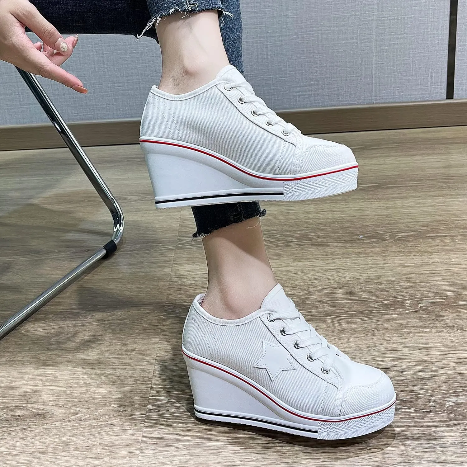 Women's Canvas High-Heeled Shoes Fashion Sneakers Casual Shoes for Walking Platform Wedges Pump Shoes