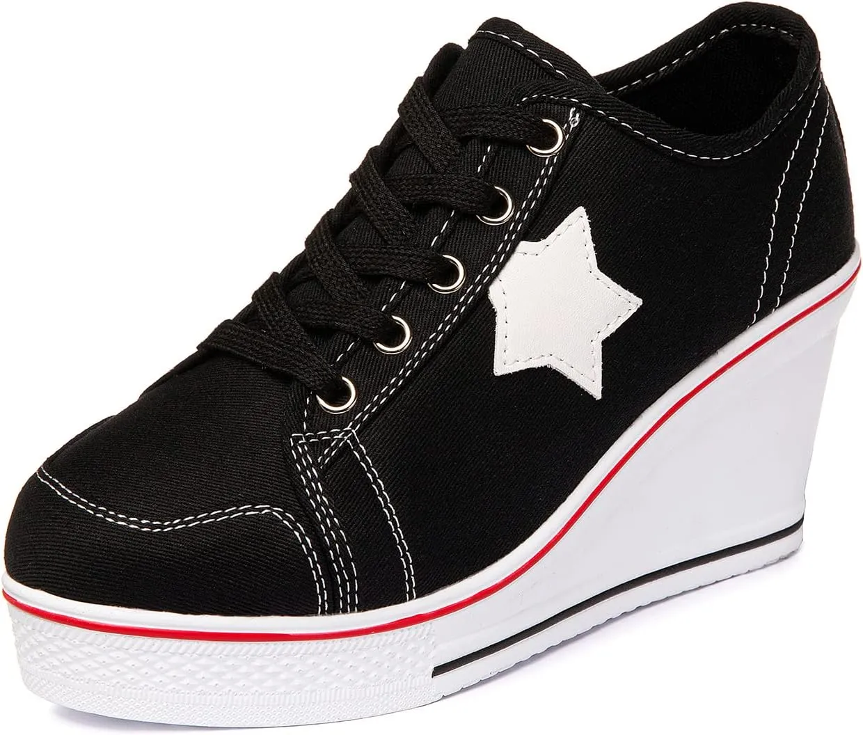 Women's Canvas High-Heeled Shoes Fashion Sneakers Casual Shoes for Walking Platform Wedges Pump Shoes