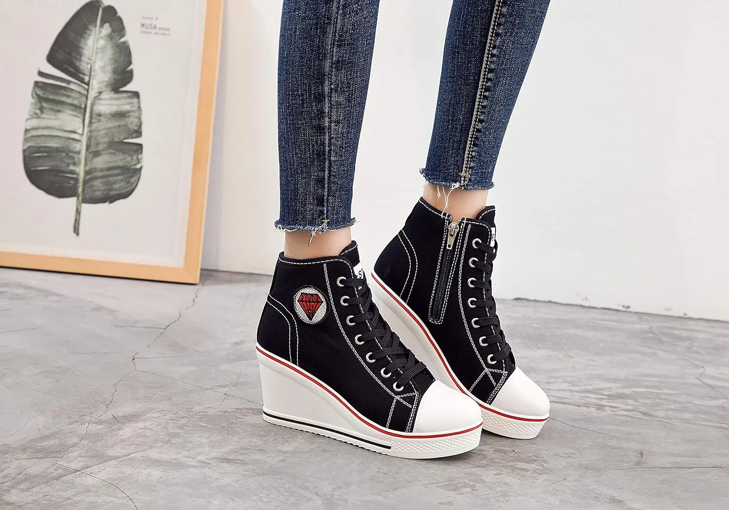 Women's Canvas High-Heeled Shoes Fashion Sneakers Casual Shoes for Walking Platform Wedges Pump Shoes