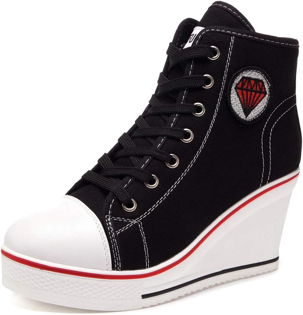 Women's Canvas High-Heeled Shoes Fashion Sneakers Casual Shoes for Walking Platform Wedges Pump Shoes
