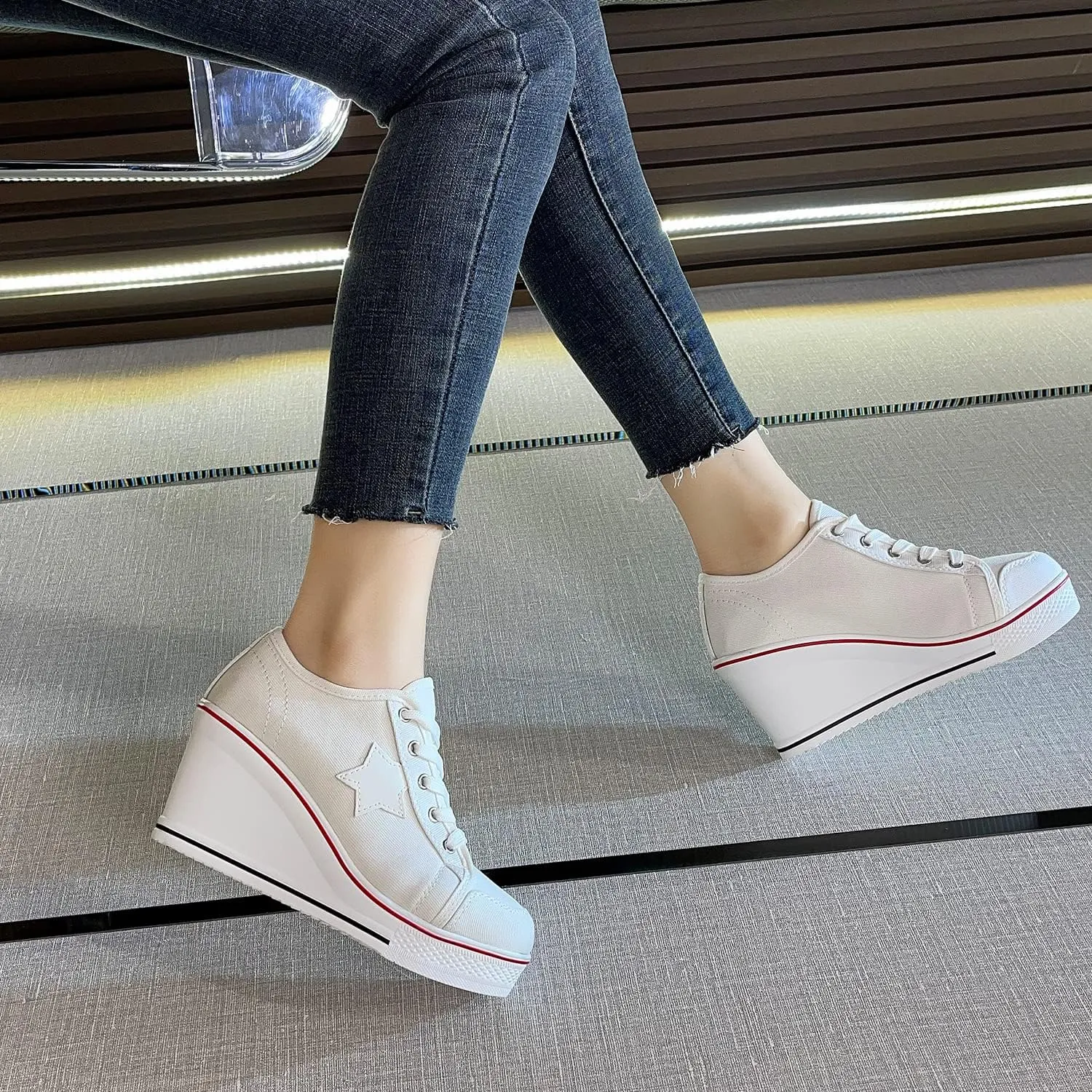 Women's Canvas High-Heeled Shoes Fashion Sneakers Casual Shoes for Walking Platform Wedges Pump Shoes