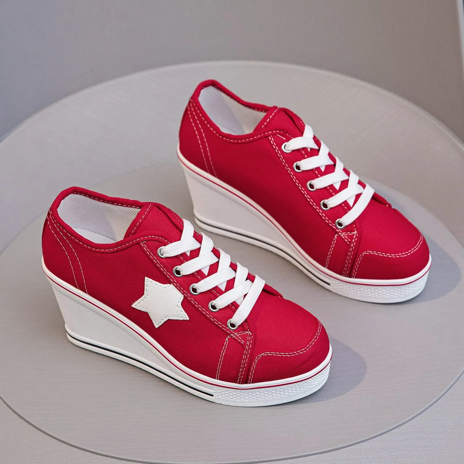 Women's Canvas High-Heeled Shoes Fashion Sneakers Casual Shoes for Walking Platform Wedges Pump Shoes