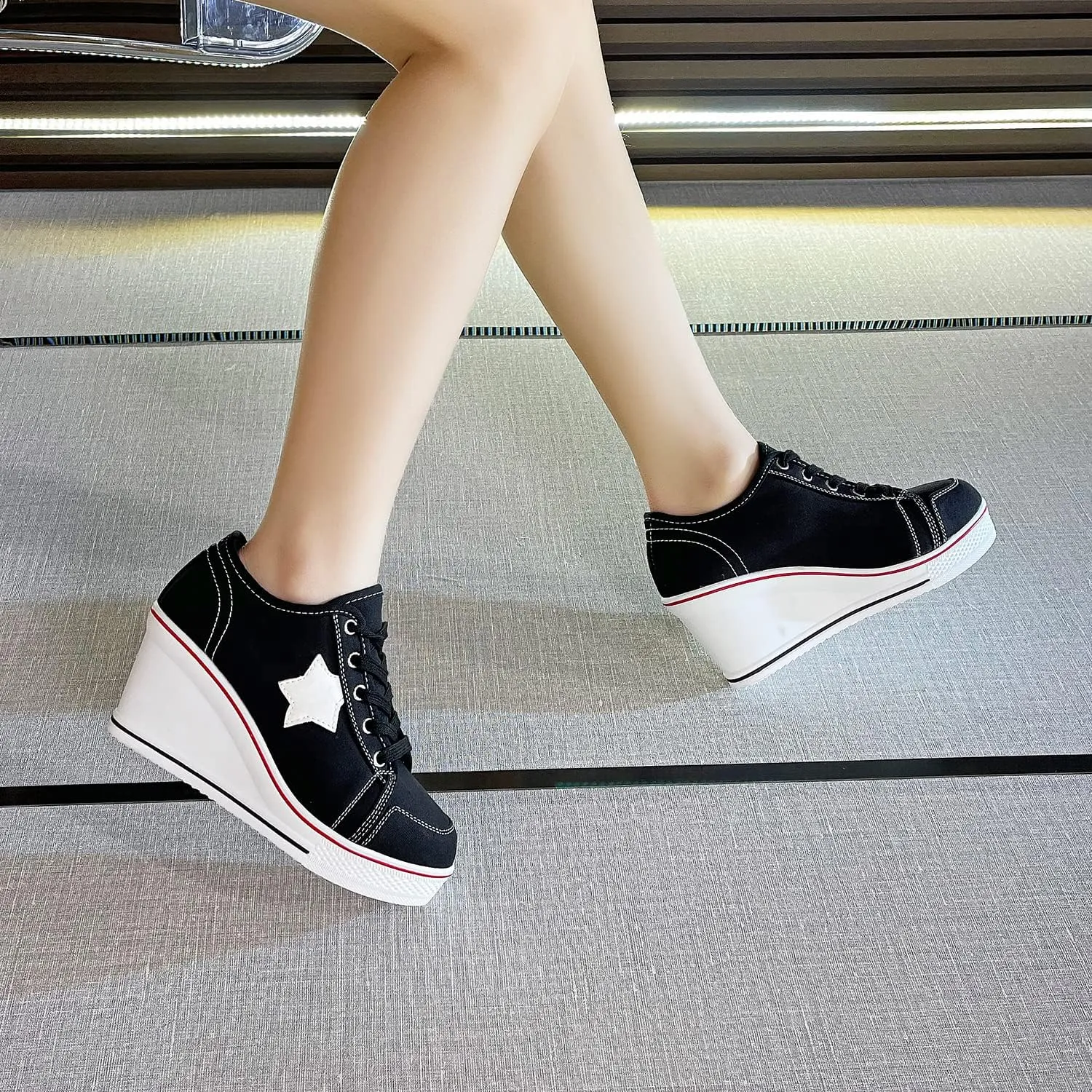 Women's Canvas High-Heeled Shoes Fashion Sneakers Casual Shoes for Walking Platform Wedges Pump Shoes