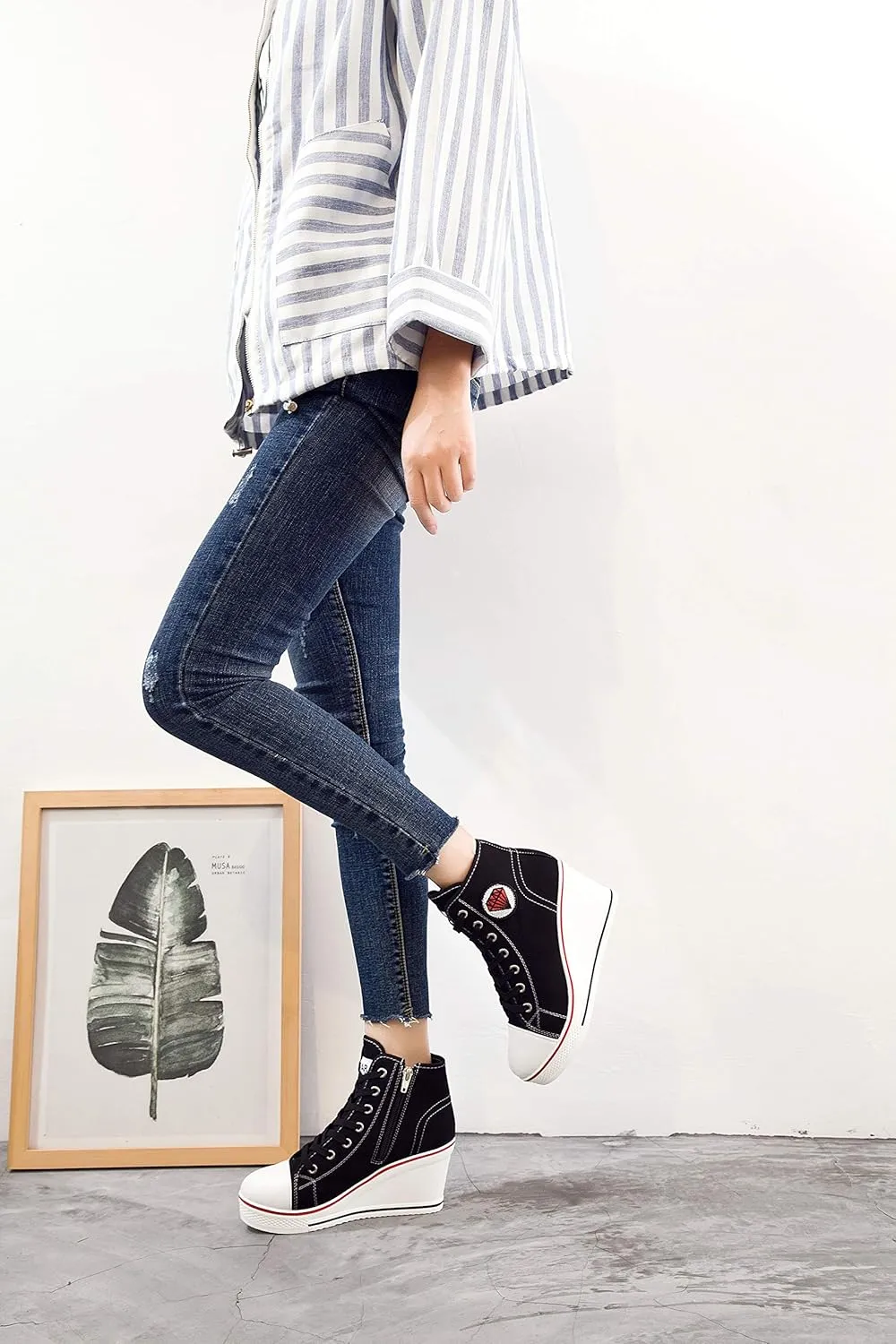 Women's Canvas High-Heeled Shoes Fashion Sneakers Casual Shoes for Walking Platform Wedges Pump Shoes