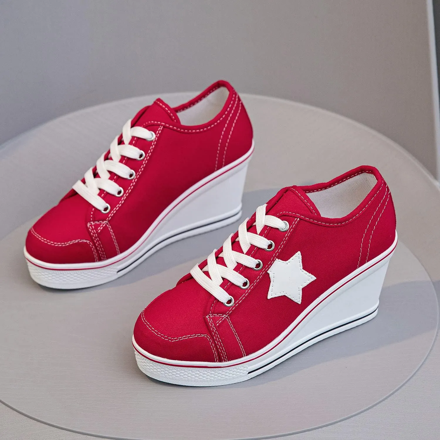 Women's Canvas High-Heeled Shoes Fashion Sneakers Casual Shoes for Walking Platform Wedges Pump Shoes