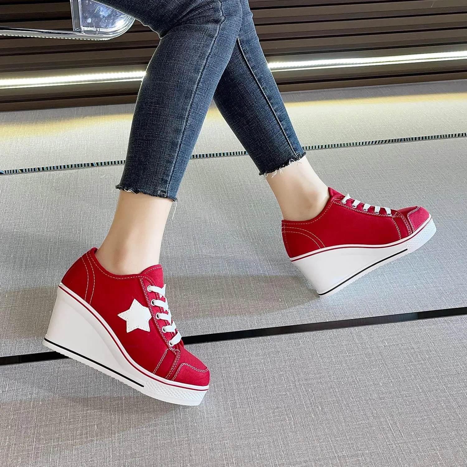 Women's Canvas High-Heeled Shoes Fashion Sneakers Casual Shoes for Walking Platform Wedges Pump Shoes