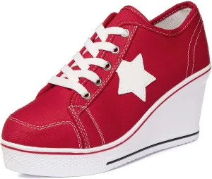 Women's Canvas High-Heeled Shoes Fashion Sneakers Casual Shoes for Walking Platform Wedges Pump Shoes
