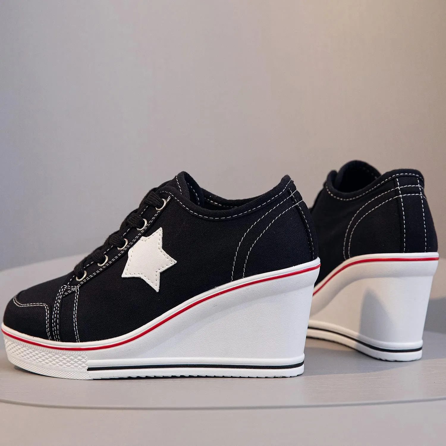 Women's Canvas High-Heeled Shoes Fashion Sneakers Casual Shoes for Walking Platform Wedges Pump Shoes