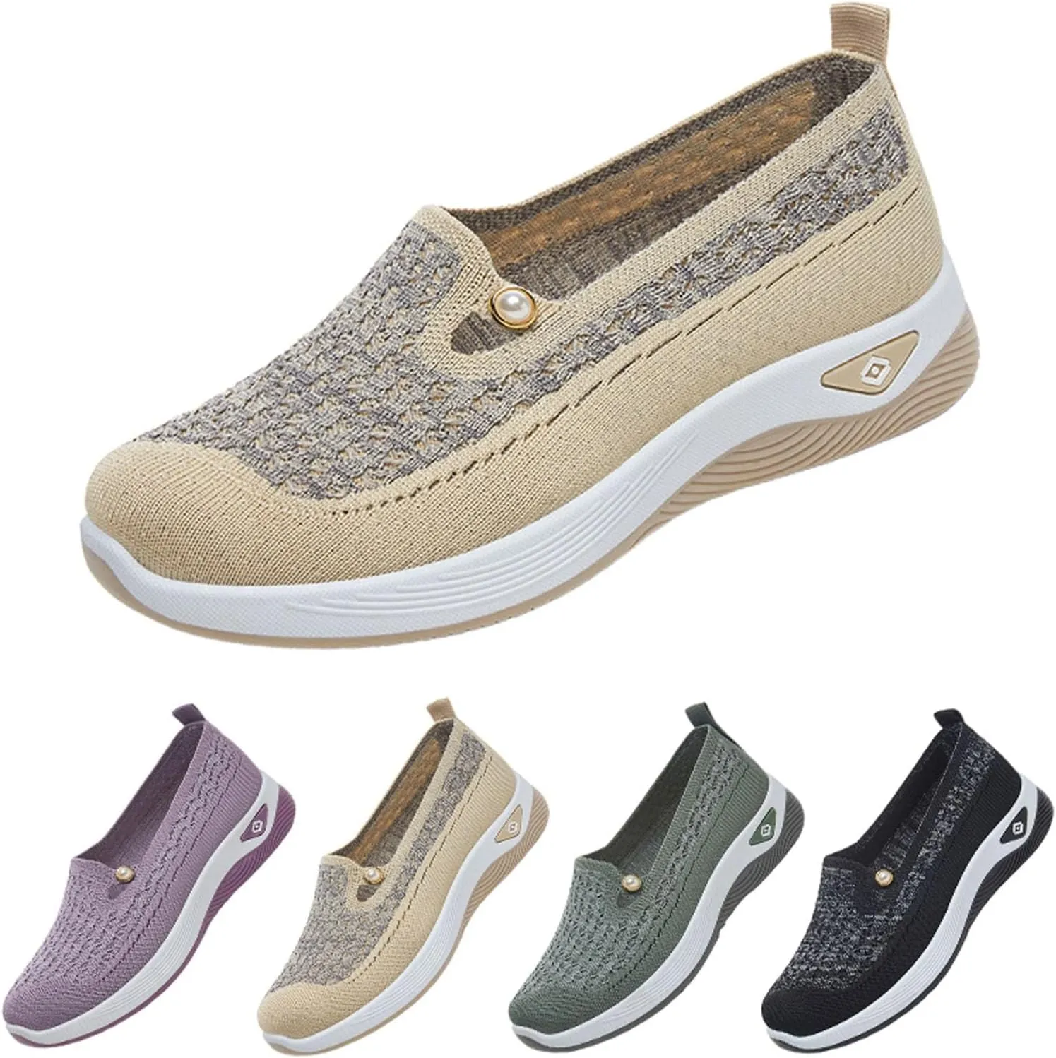 Womens Casual Shoes Slip On Women's Sneakers Loafers Solid Color Lightweight Cute Round Toe Running Shoes Loafers for Women Casual Outdoor Walking Shoe