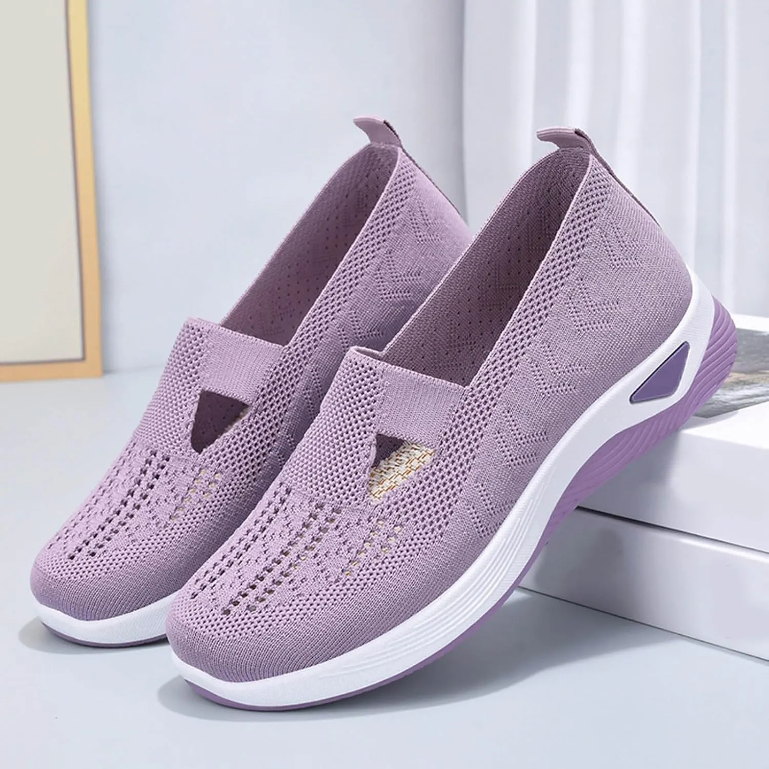 Womens Casual Slip On Loafers Comfortable Walking Shoes Lightweight Canvas Sneakers Flat Non Slip Flats