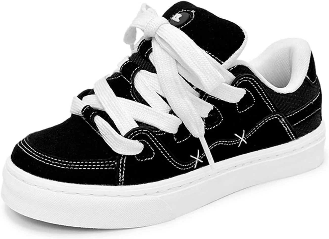 Womens Fashion Sneakers - Platform Lace-up Trainers Breathable Lightweight - Sports Big Head Retro Canvas Shoes for Women Men Couple - Casual Black Versatile,Black-43