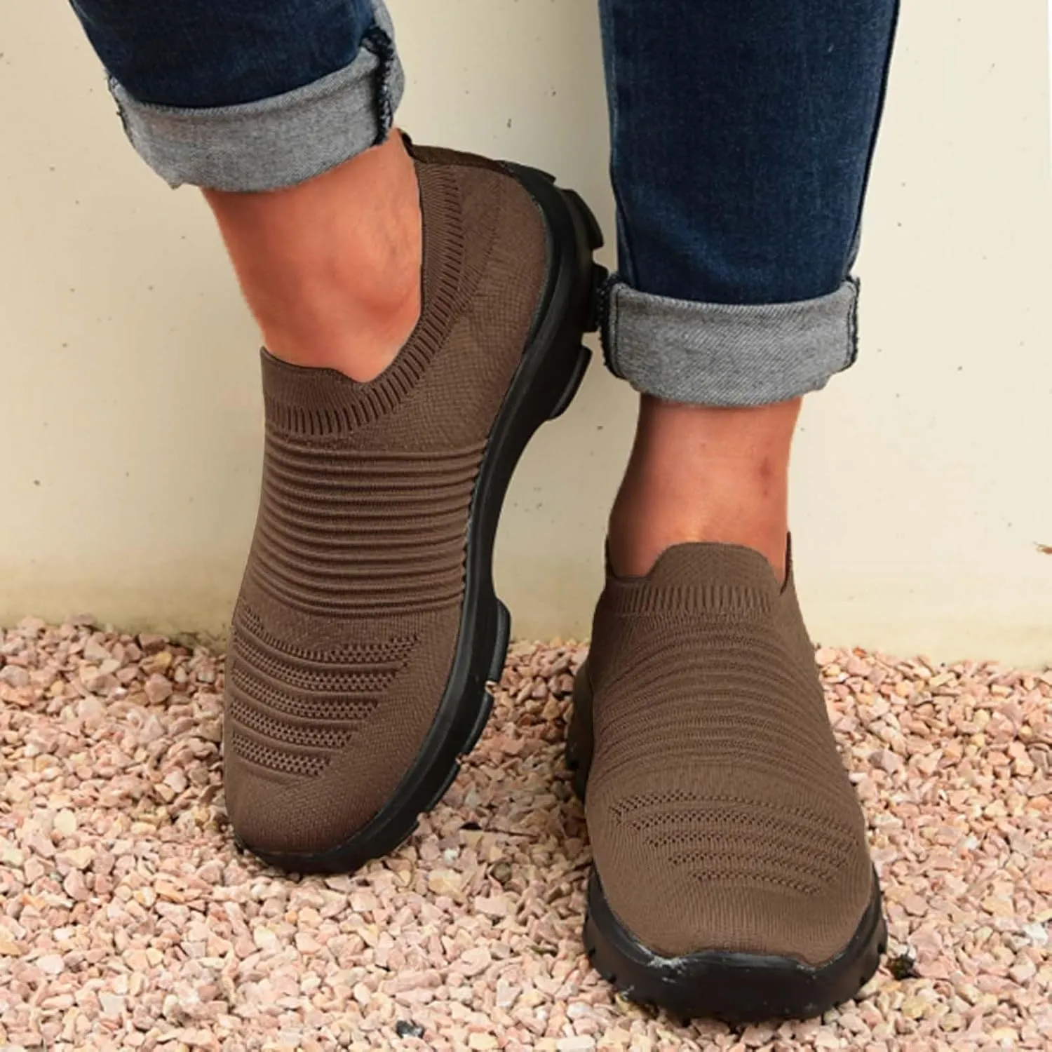 Womens Flat Slip On Sneakers Casual Walking Shoes Lightweight Canvas Comfortable Elastic Non Slip Loafers