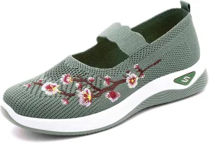 Women's Flats Shoes National Style Embroidered Flower Slip On Mesh Breathable Casual Loafers Comfortable Soft Woman Shoes Casual Heel with Arch Support
