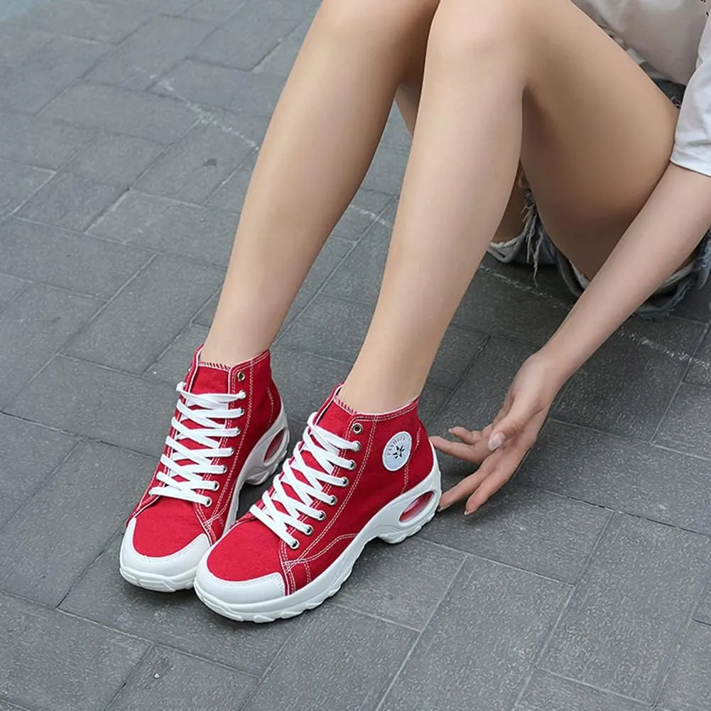 Women's High Top Heightened Sole Air Cusion Causal Fashion Sneakers Canvas Shoes