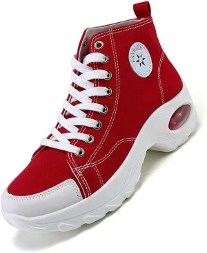 Women's High Top Heightened Sole Air Cusion Causal Fashion Sneakers Canvas Shoes