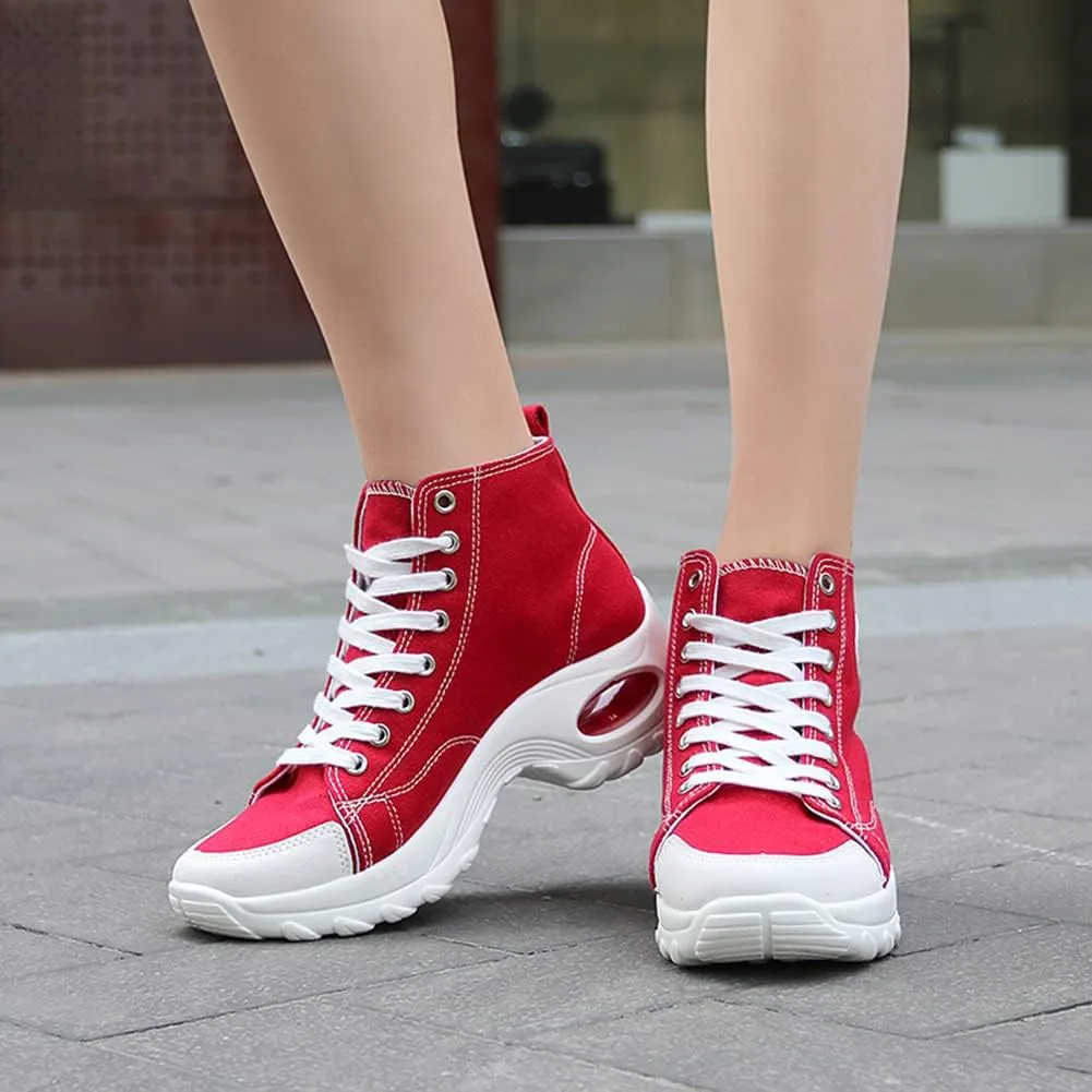 Women's High Top Heightened Sole Air Cusion Causal Fashion Sneakers Canvas Shoes