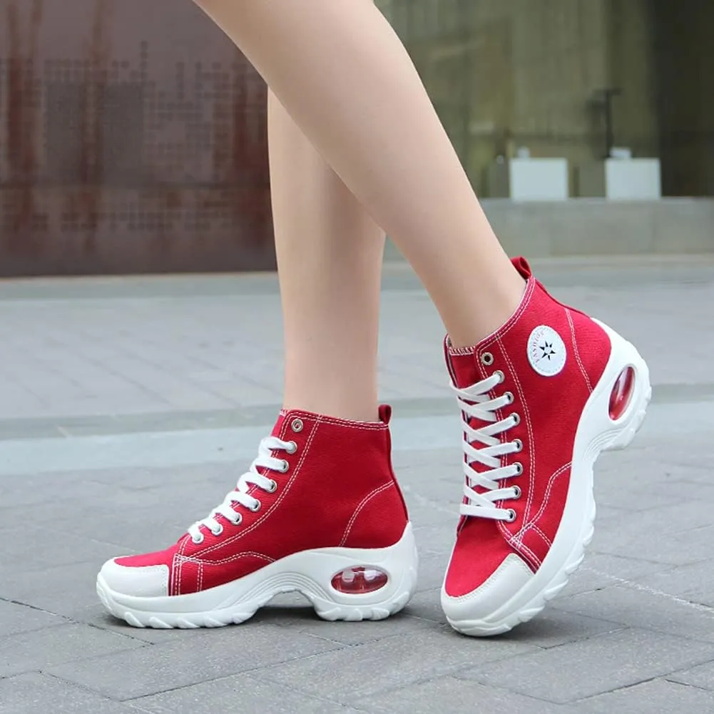 Women's High Top Heightened Sole Air Cusion Causal Fashion Sneakers Canvas Shoes