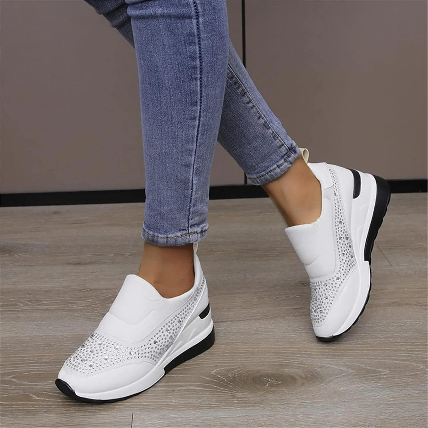 Womens Non Slip Slip On Shoes Casual Walking Sneakers Lightweight Canvas Comfortable Flat Fashion Loafers
