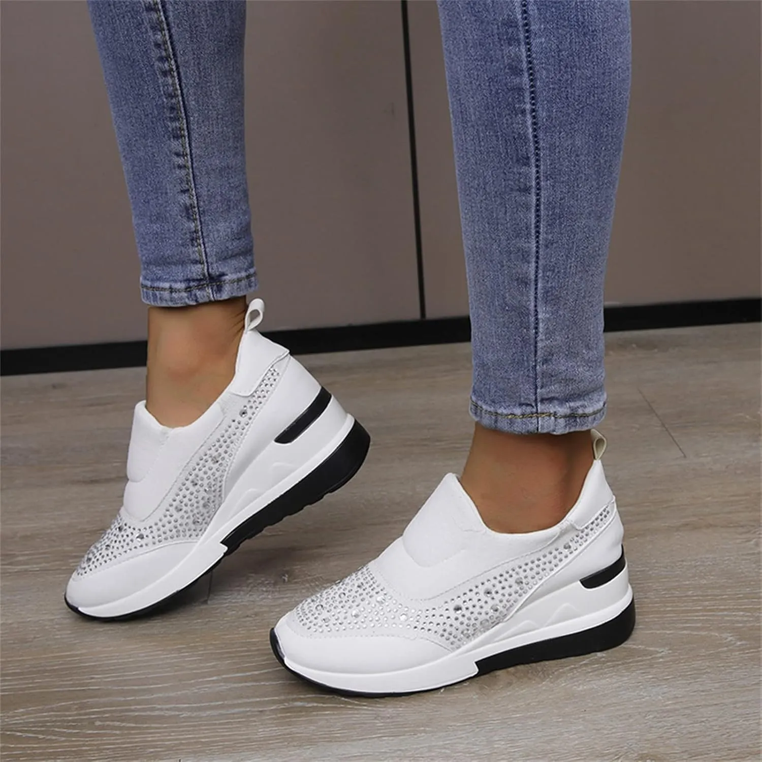 Womens Non Slip Slip On Shoes Casual Walking Sneakers Lightweight Canvas Comfortable Flat Fashion Loafers