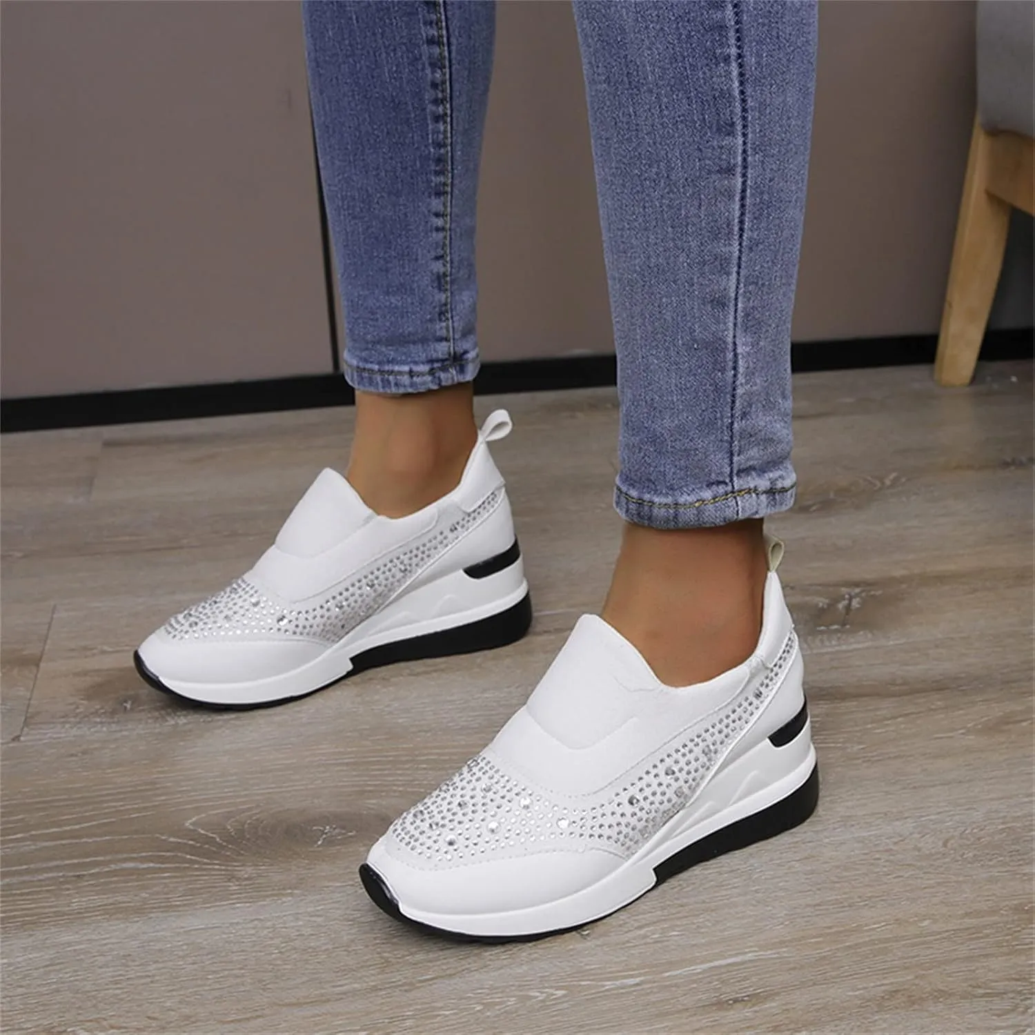 Womens Non Slip Slip On Shoes Casual Walking Sneakers Lightweight Canvas Comfortable Flat Fashion Loafers