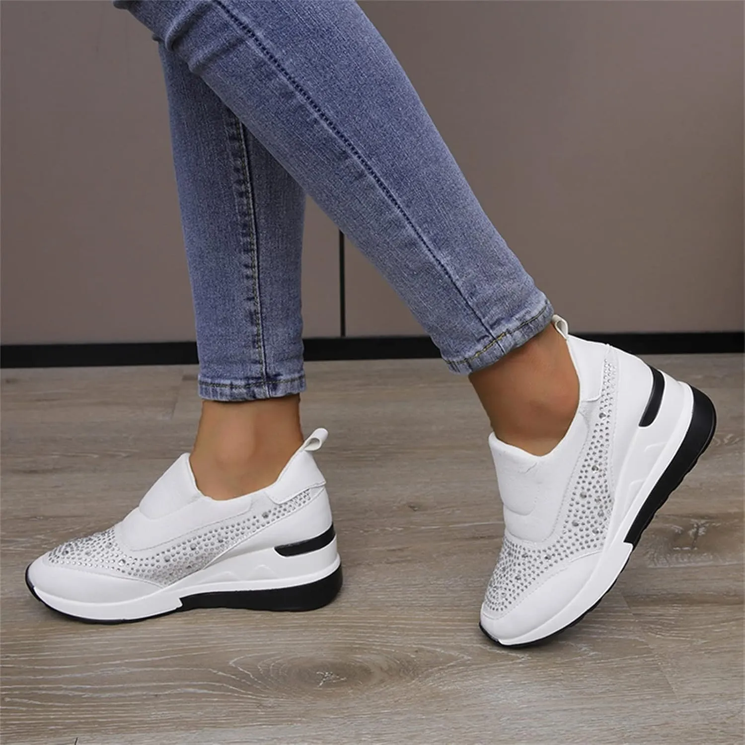 Womens Non Slip Slip On Shoes Casual Walking Sneakers Lightweight Canvas Comfortable Flat Fashion Loafers