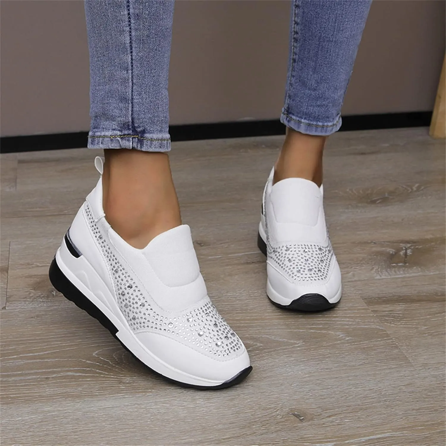 Womens Non Slip Slip On Shoes Casual Walking Sneakers Lightweight Canvas Comfortable Flat Fashion Loafers