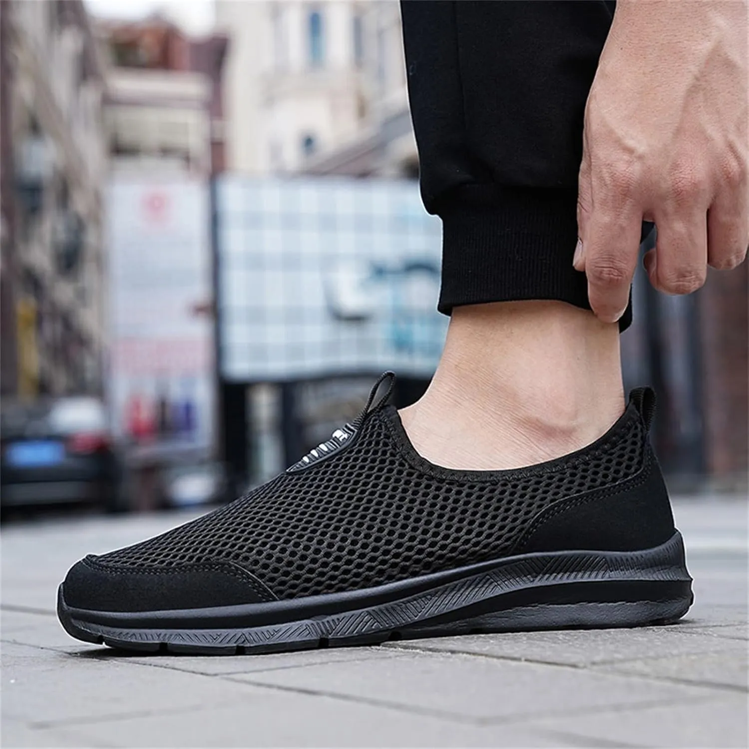Womens Slip On Walking Shoes Lightweight Breathable Non Slip Mens Running Shoes Mesh Men Shoes Casual Wedge Sneakers Black Tennis Shoe Cross Trainer Shoe