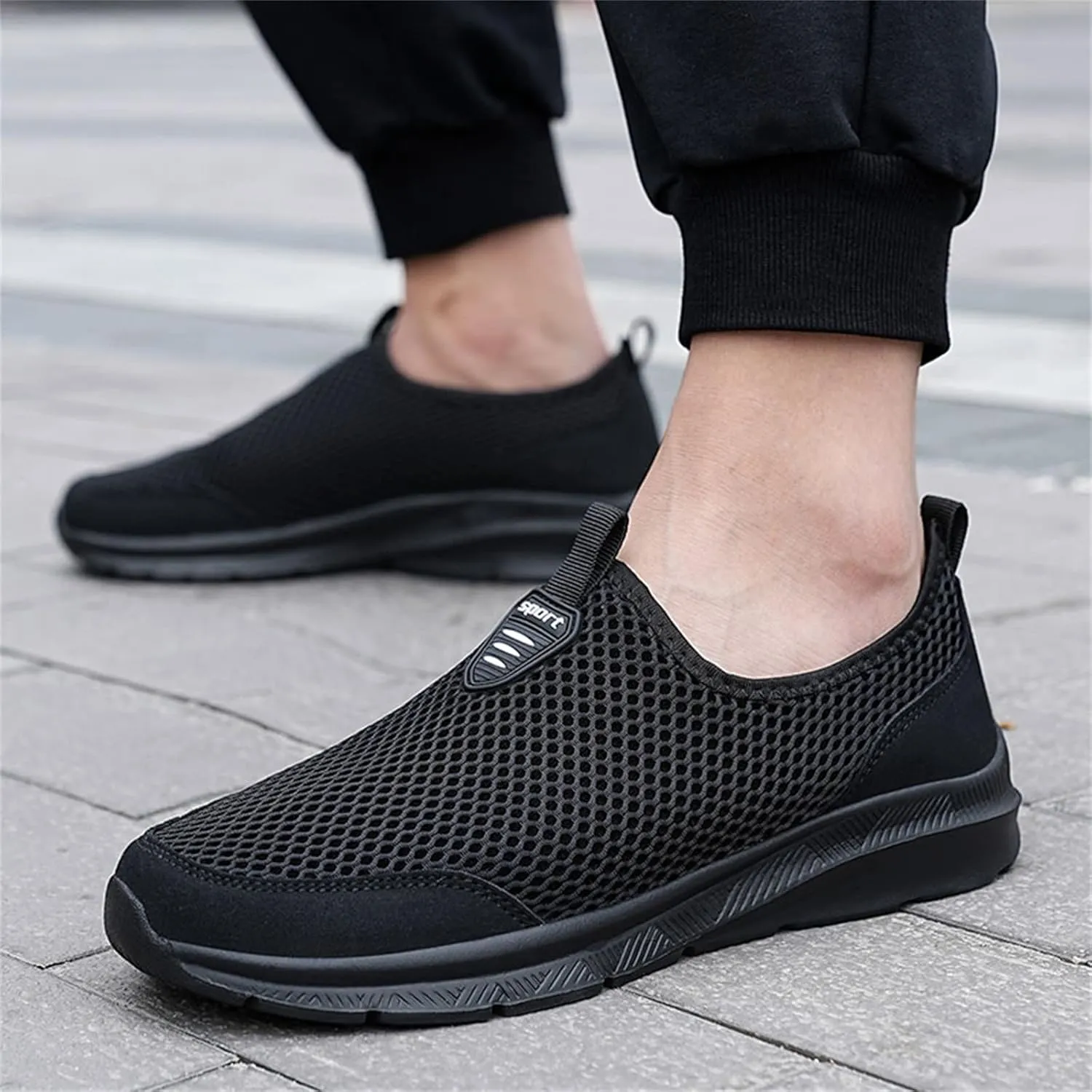 Womens Slip On Walking Shoes Lightweight Breathable Non Slip Mens Running Shoes Mesh Men Shoes Casual Wedge Sneakers Black Tennis Shoe Cross Trainer Shoe