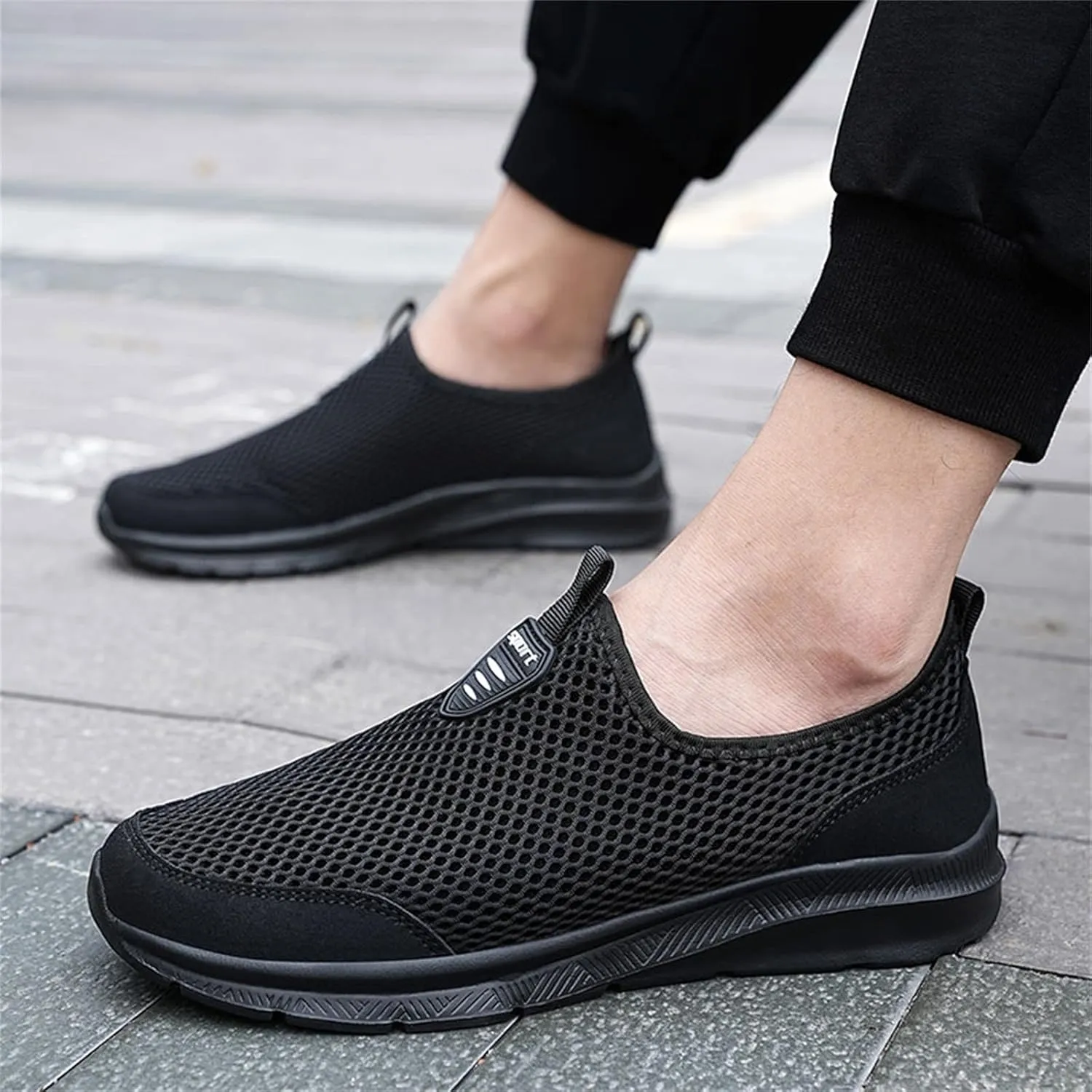 Womens Slip On Walking Shoes Lightweight Breathable Non Slip Mens Running Shoes Mesh Men Shoes Casual Wedge Sneakers Black Tennis Shoe Cross Trainer Shoe