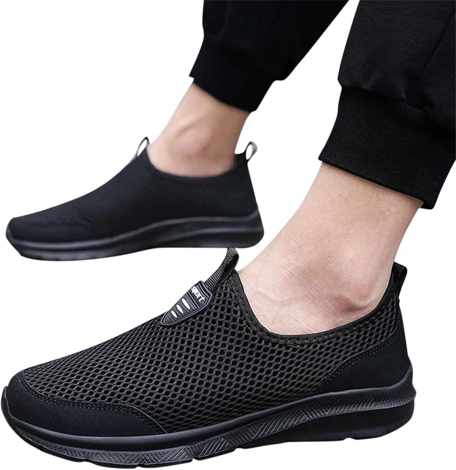 Womens Slip On Walking Shoes Lightweight Breathable Non Slip Mens Running Shoes Mesh Men Shoes Casual Wedge Sneakers Black Tennis Shoe Cross Trainer Shoe